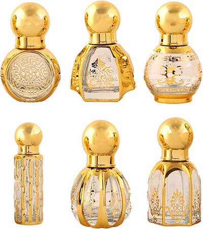 SnelShoppen - Vintage Roller Bottles Set 6 Stuks Glazen Roll-on Flessen met RVS Rollerbolletjes voor Parfum, Massage en Schoonheidsoliën - Decoratieve