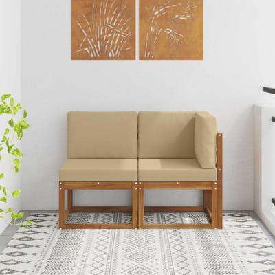 vidaXL - Outdoor - Midden- - en - Hoekbank - 2 - Stuk - Natuurlijk - en - Beige