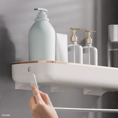 Praktische wandplank voor de badkamer met handdoekhouder - Zelfklevende douche organizer, waterdichte opbergruimte voor badkameraccessoires en keuken gebruik