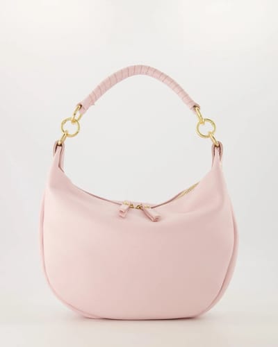 tas -leer -roze crossbody /schoudertas -met lang hengsel