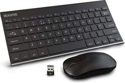 Auronic Draadloos Toetsenbord en Muis - Compact - 300 Gram Lichtgewicht - QWERTY - Zwart