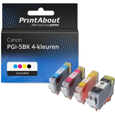 PrintAbout huismerk Inktcartridge PGI-5BK 4-kleuren 4-kleuren Multipack Geschikt voor Canon