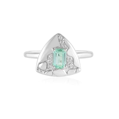Cavill - Zilveren ring 925 Sterling platina geplateerd - Paraiba achthoek smaragd 0,479 ct - Cambodjaanse zirkonia 0,129 ct - Elegant