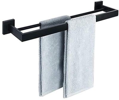 Ynkkvre - Handdoekhouder - dubbele stang muurbeugel - 2 stangen, mat zwart - roestvrij staal - ruimtebesparend en duurzaam - eenvoudige wandmontage, 40 cm