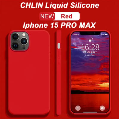 CL CHLIN Siliconen Hoesje voor iPhone 15 Pro Max – Rood – Zachte Binnenvoering – Verhoogde Randen