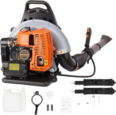 Benzine Bladblazer - Blaasapparaat Tuin - Efficiënt Opruimen - Krachtige 65cc Motor - 1.7 Liter Tank - Oranje