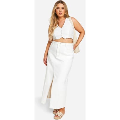 boohoo Dames Plus Ecru Denim Split Front Maxi Rok | Maat: 28