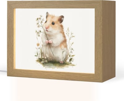 Nachtlampje 20x15 cm - Kinder lampje - Hamster - Bloemen - Tafellamp kinderkamer - Slaapkamer lamp - Bedlamp kinderen - Kinderlampje stopcontact - Wandlamp babykamer - Nachtlampjes