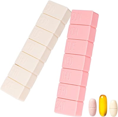 2-Pack wekelijkse pillendoos, extra grote pillendoos voor 7 dagen, dagelijkse reispillendoos voor visolie, calciumsupplementen en andere vitaminepillen