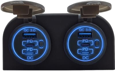 ProRide 12V USB/USB C Stopcontact 6 Poorten met schakelaar - Tweevoudig Opbouw - QC3.0 - USB Autolader, Boot en Camper - Blauw
