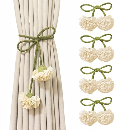 Dailygoods- Gordijnhouders - 4 Stuks - Katoen - Decoratieve Bloemmotiehouders - Boheemse Gordijnhouders - Totale Lengte 110 cm - Eenvoudig Design - Gordijnbanden