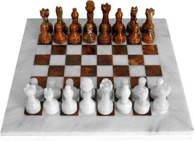 Schaakbord Marmer - Marmeren Speelbord - Strategisch Spel - Natuurlijk Italiaans Marmer - 40 x 40 cm - Wit Rood