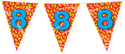 Paperdreams Slinger - Verjaardag 8 jaar thema Vlaggetjes - feestversiering - 10m - dubbelzijdig
