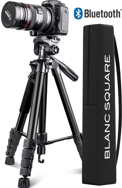 BLANC SQUARE Camera Statief & Telefoon Statief PRO 180cm - Tripod Verstelbaar - Telefoon Standaard & Smartphone Statief met Houder - Sony, Canon, Nikon Spiegelreflex/DSLR Camera Statief - Inclusief Bluetooth Afstandsbediening