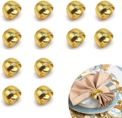 Dailygoods- Servetring Goud - 12 Stuks - Ronde Servethouder - Slijtvast/IJzer - Mat Textuurdesign - Praktische/Cadeau Keuze