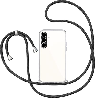 Hoesje met Koord geschikt voor Samsung Galaxy A17 / A26 - Back Cover Siliconen Case Transparant Hoes Zwart