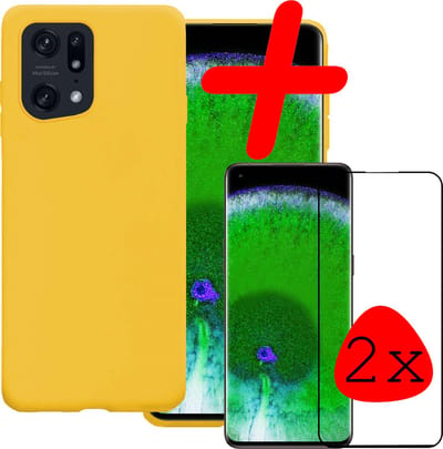 Hoesje Met 2x Screenprotector - Geschikt voor OPPO Find X5 - Sterk & Shockproof - Back Cover - Siliconen Case - Telefoon Hoes - Geel
