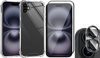 Hoesje geschikt voor iPhone 16 - Screenprotector Volledig Dekkend Glas & Camera - Shockproof Transparant met Extra Hoekbescherming