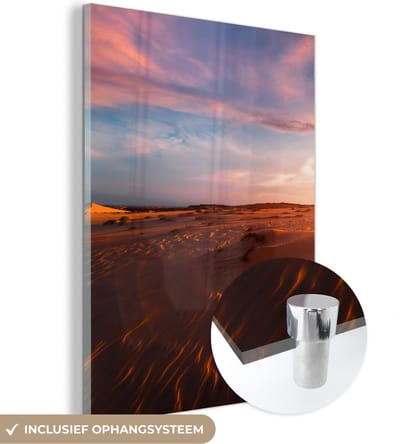 MuchoWow® Glasschilderij 30x40 cm - Schilderij acrylglas - Zand - Landschap - Lucht - Woestijn - Foto op glas - Schilderijen