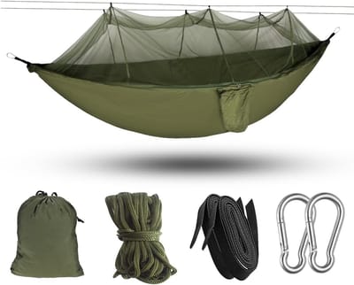 Camping Hangmat - Reis Hangmat - Buiten Ontspannen - Geïntegreerd Muggennet - 260 x 140 cm - Groen