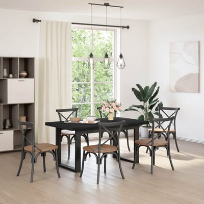 vidaXL - Eettafel - NOAIN - 160 - cm - Massief - grenenhout - Zwart - Rechthoekig