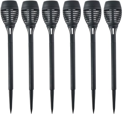 6x grundig solar tuinlamp fakkel - vlam effect - zwart - 48 cm - op steker - tuinverlichting - zonne-energie