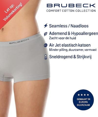 Brubeck Dames Boxershorts – Naadloos (Seamless) Elastisch Katoen - Lichtgrijs S