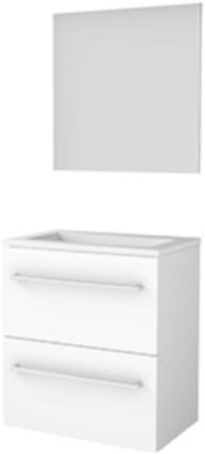 Basic-Line Ultimate 39 Badkamermeubelset - Ondiep - 60 x 39 cm - Met Grepen - 2 Lades - Acryl Wastafel - Zonder Kraangat - Spiegel met Indirecte LED Verlichting - Ice White