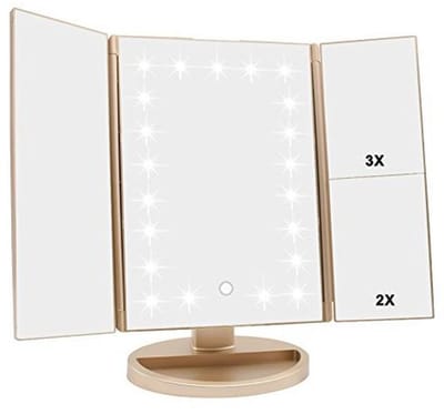 Drievoudige Verlichte Make-upspiegel met 3x/2x/1x Vergroting en 180 Graden Rotatie