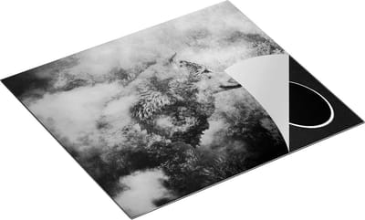 Chefcare Inductie Beschermer Wolvenkop op een Herfstbos - Wolf - Abstract - Zwart Wit - 60x50 cm - Afdekplaat Inductie - Kookplaat Beschermer - Inductie Mat