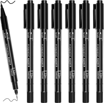 Fijne zwarte pennen en markers met dubbele punt voor illustraties - 6 stuks