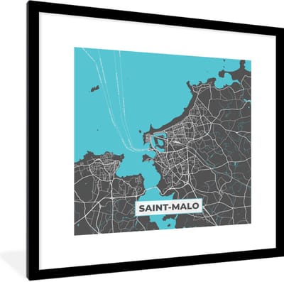 Fotolijst incl. Poster - Saint-Malo - Frankrijk - Plattegrond - Stadskaart - Kaart - 40x40 cm - Posterlijst