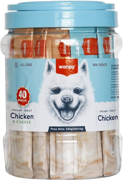 Wanpy - likbare hondensnack - Kip + Kip & Kaas- Voordeelpack 40 stuks - Hondensnacks - Creamy Treat
