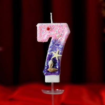 DW4Trading Verjaardagskaars 7 Paars Roze met Schelpjes - Cijfer-kaars - Taartversiering