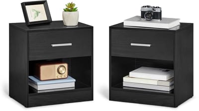 VASAGLE - Nachtkastje - Set van 2 - Met Lade en Open Vak - Voor Slaapkamer en Woonkamer