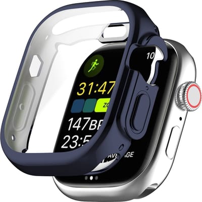 By Qubix - Apple Watch Ultra TPU case - Volledig beschermd - Donkerblauw - Geschikt voor Apple Watch 49mm (Ultra) hoesje - screenprotector - Bescherming iWatch - Bescherm hoesje