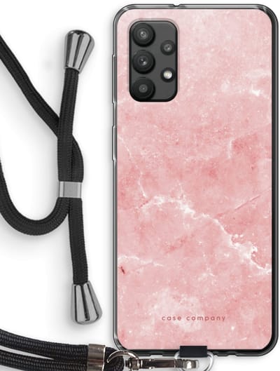 Case Company® - Hoesje met koord geschikt voor Samsung Galaxy A32 4G hoesje met Koord - Roze marmer - Telefoonhoesje met Zwart Koord - Bescherming aan alle Kanten en Over de Schermrand