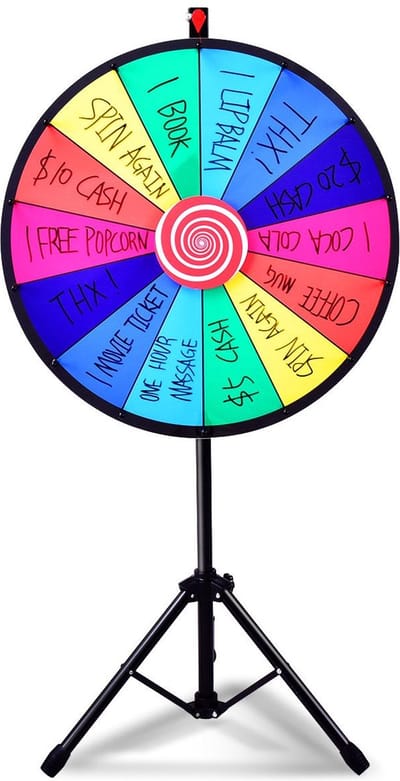 Trendmix Rad van Fortuin 60 cm – Draairad met 14 Schrijfvakken – Verstelbaar Statief 111-157 cm – Marker & Wisser