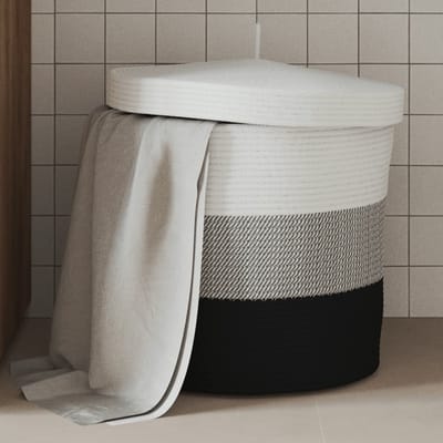 vidaXL - Opbergmand - met - deksel - Ø - 40x35 - cm - katoen - wit - en - zwart