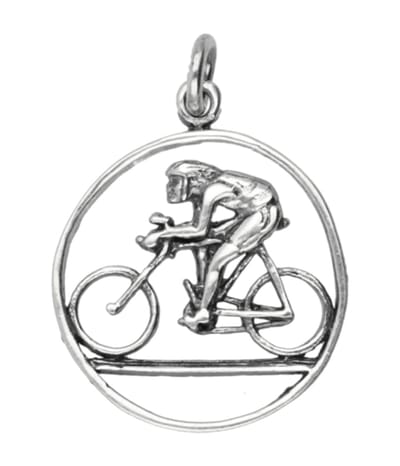 Zilveren Fietser in ring detail ketting hanger