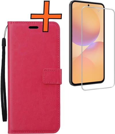 Hoes - Met Screenprotector - Geschikt voor Samsung Galaxy A36 - Luxe Pasjeshouder - Bookcase Portemonee - Flip Case - Kunstleer Book Case - Flipcase - Book Cover - Walletcase - PortemonneeHoes - Donkerroze