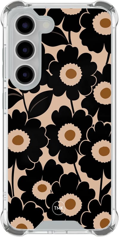 Shockproof hoesje geschikt voor Samsung Galaxy S23 - Bloom luxe - Schokbestendig - Verhoogde randen - TPU case - Extra Sterke Back Cover - Bloemen - Transparant, Zwart