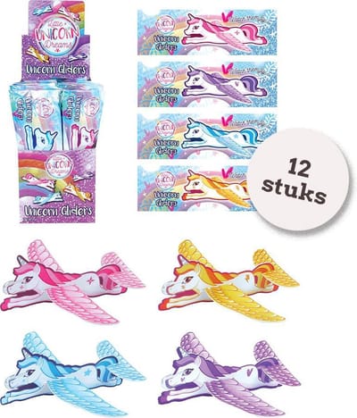 Foam vliegende Unicorn | 12 STUKS| Uitdeelcadeautjes | Foam Gliders | Zweefvliegtuig
