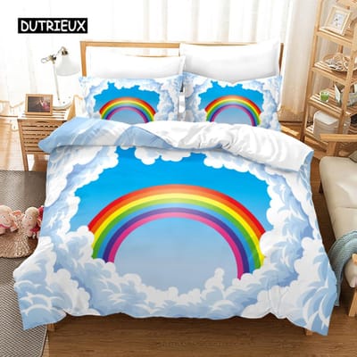 Trendy pastelkleuren regenboog Beddengoedset Baby Kinderen Dekbedovertrek 150x210 135x200 Met Kussenslopen En Rits EU King(240x220cm)