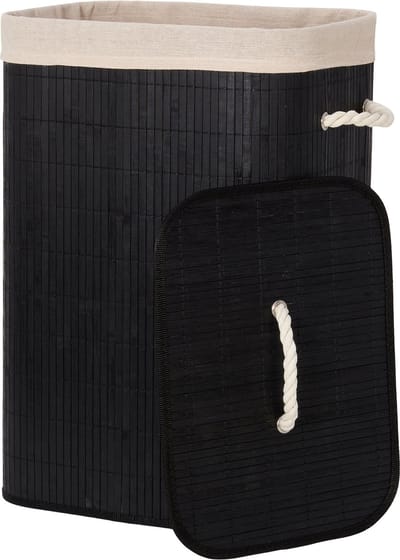 Infinity Goods Wasmand met Deksel Zwart - Bamboe - Wassorteerder - Wasbare katoenen waszak - Handvatten - 72 Liter - Zwart