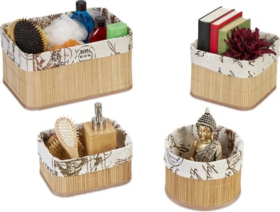 opbergmand bamboe - set van 4 - 4 groottes - toilet - badkamer - naturel-crème