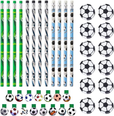 15 Magnetische Boekenleggers voor Kinderen met 12 Voetbal Potloden en 12 Voetbal Gummen - Schoolbenodigdheden en Stationery voor Voetballiefhebbers