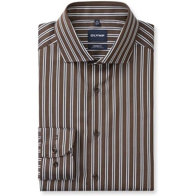 OLYMP Luxor Overhemd, Modern Fit, Royal Kent, Zwart-Bruin