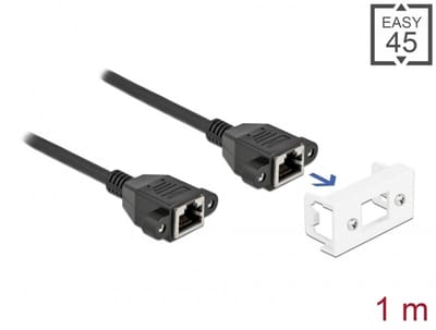 Delock Network Extension Cable for Easy 45 Module S/FTP RJ45 jack to RJ45 jack Cat.6A 1 m black