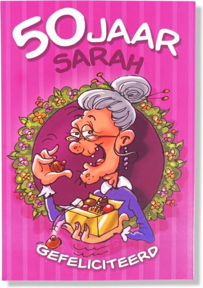 Hoera 50 jaar! Luxe verjaardagskaart Sarah - 12x17cm - Gevouwen Wenskaart inclusief envelop - Leeftijdkaart